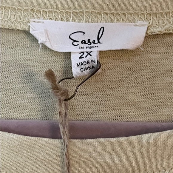 NWTEasel Yellow Panel Top w/Pieced Plaid & Floral Fabric Sleeves w/Pink Rickrack - Picture 2 of 16